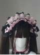 Sweet Cool Black Pink Lolita Kawaii Fashion Star Bowknot Cross Strap Ruffled Lace Hairband