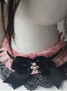 Japanese Sweet Cool Lolita Kawaii Fashion Black Pink Jirai Onna Bowknot Lace Ruffle Choker
