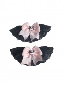 Versatile Cute Kawaii Fashion Black Pink Chiffon Bow Sweet Cool Jirai Onna Sleeves