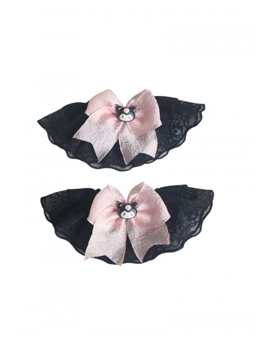 Versatile Cute Kawaii Fashion Black Pink Chiffon Bow Sweet Cool Jirai Onna Sleeves