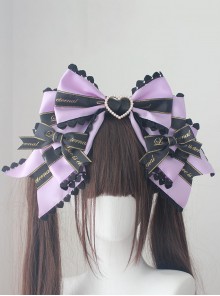 Luxurious Large Bowknot Sweet Lolita Handcrafted Striped Gold Embossed Diamond Heart Headband