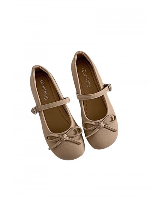 Elegant French Style Daily Commute Wear Sweet Lolita Bowknot Flat Heel Mary Jane Shoes