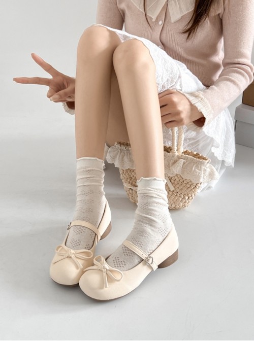 Elegant French Style Daily Commute Wear Sweet Lolita Bowknot Flat Heel Mary Jane Shoes