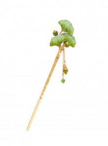 Chinese Style Classic Lolita Green Spring Summer Intangible Cultural Heritage Velvet Flower Ginkgo Leaf Hairpin
