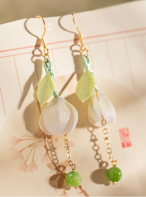 Gardenia Series Classic Lolita Elegant Vintage Hanfu Intangible Cultural Heritage Velvet Flower New Chinese Style Earrings