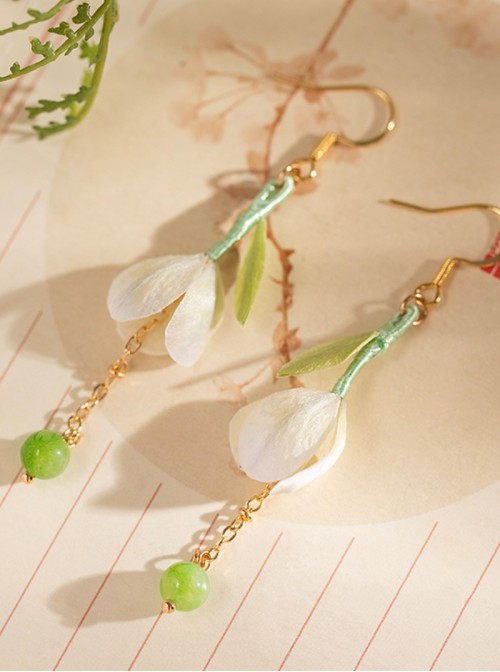 Gardenia Series Classic Lolita Elegant Vintage Hanfu Intangible Cultural Heritage Velvet Flower New Chinese Style Earrings