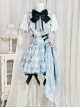 Space Time Alice Series Ouji Fashion Prince Style Lolita Blue White Grid Shirt Suspender Pants Bowknot Ribbon Set