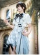 Space Time Alice Series Ouji Fashion Prince Style Lolita Blue White Grid Shirt Suspender Pants Bowknot Ribbon Set