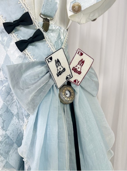 Space Time Alice Series Ouji Fashion Prince Style Lolita Blue White Grid Shirt Suspender Pants Bowknot Ribbon Set