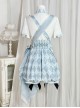 Space Time Alice Series Ouji Fashion Prince Style Lolita Blue White Grid Shirt Suspender Pants Bowknot Ribbon Set