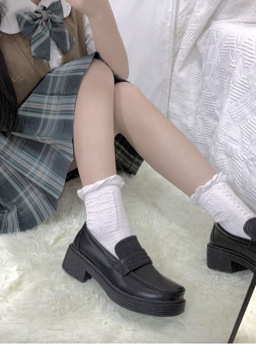 Japanese Mid Heel British Style School Lolita Vintage Basic JK Uniform Oxford Shoes