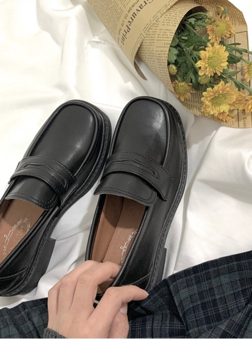 Japanese Mid Heel British Style School Lolita Vintage Basic JK Uniform Oxford Shoes