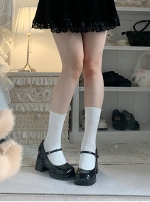 Sweet Daily Versatile School Lolita White Cotton Socks 33cm Uniform Mid Calf Socks