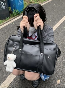 School Sakura Girl Kawaii Fashion British Style Student Commute Cute Versatile PU Uniform Bag