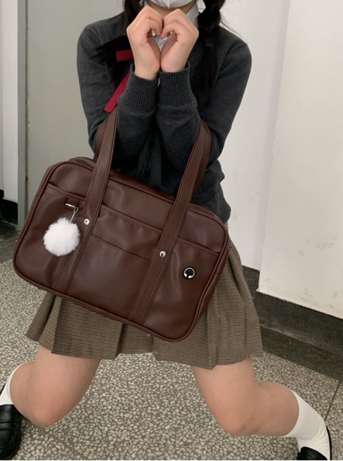 School Sakura Girl Kawaii Fashion British Style Student Commute Cute Versatile PU Uniform Bag