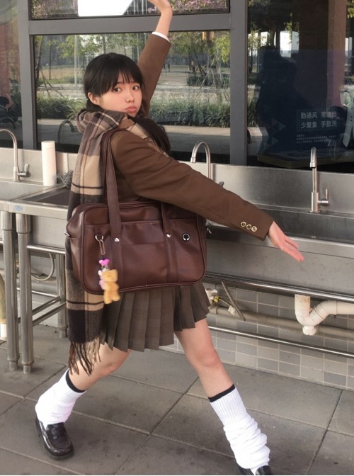 School Sakura Girl Kawaii Fashion British Style Student Commute Cute Versatile PU Uniform Bag