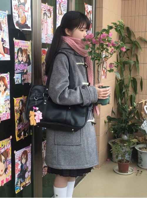 School Sakura Girl Kawaii Fashion British Style Student Commute Cute Versatile PU Uniform Bag