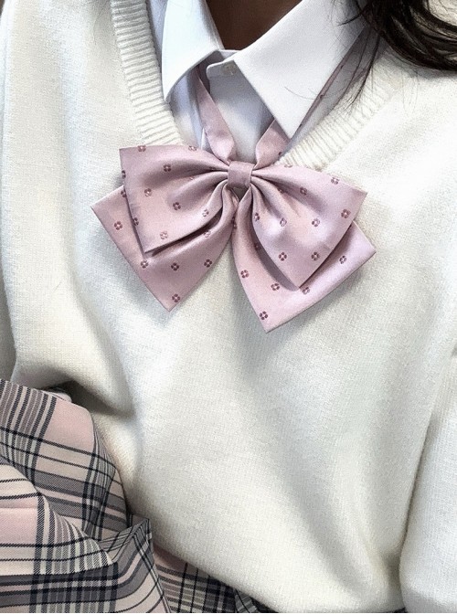 Kawaii Fashion School Girl Style JK Uniform Dainty Plum Blossom Polka Dot Jacquard Bowknot Tie