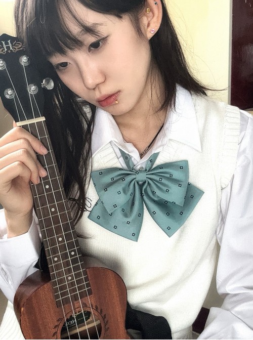 Kawaii Fashion School Girl Style JK Uniform Dainty Plum Blossom Polka Dot Jacquard Bowknot Tie