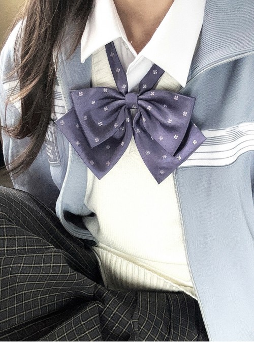 Kawaii Fashion School Girl Style JK Uniform Dainty Plum Blossom Polka Dot Jacquard Bowknot Tie