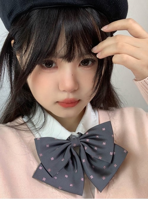 Rabbit Ear Peach Blossom Print Kawaii Fashion Japanese Sweet Bowknot Campus Uniform Bowknot Tie