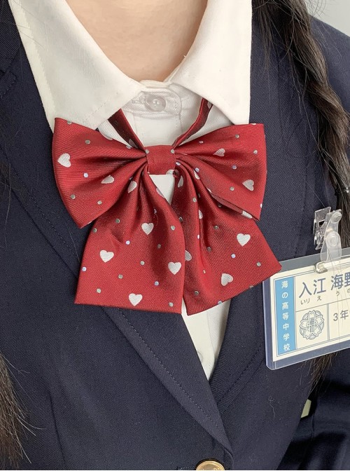 Cute Polka Dot Heart Print Kawaii Fashion Soft Girl Student Uniform Sweet Bowknot Tie
