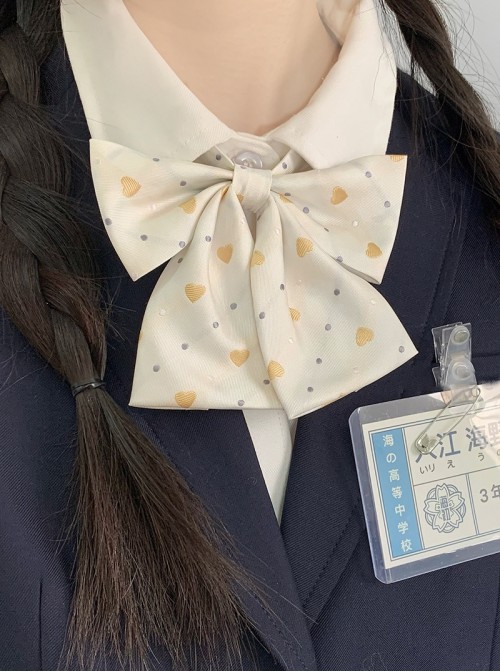 Cute Polka Dot Heart Print Kawaii Fashion Soft Girl Student Uniform Sweet Bowknot Tie