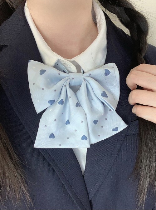 Cute Polka Dot Heart Print Kawaii Fashion Soft Girl Student Uniform Sweet Bowknot Tie