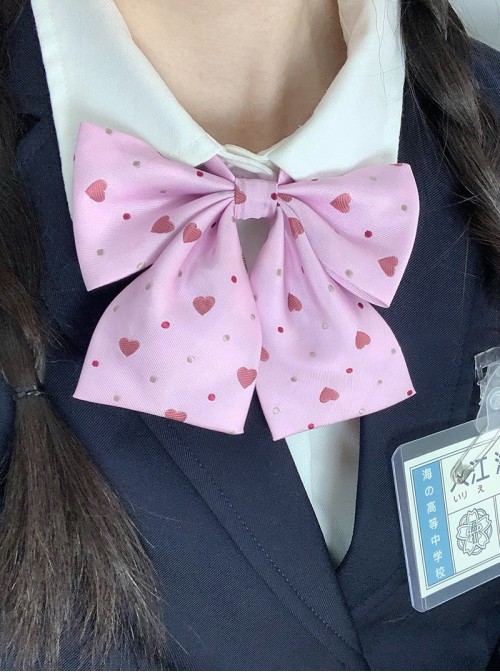 Cute Polka Dot Heart Print Kawaii Fashion Soft Girl Student Uniform Sweet Bowknot Tie