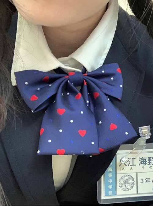 Cute Polka Dot Heart Print Kawaii Fashion Soft Girl Student Uniform Sweet Bowknot Tie