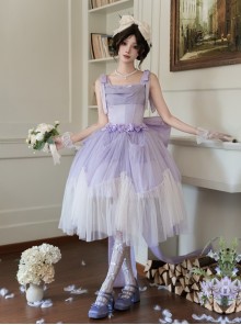 Foam Sea Series Classic Lolita Elegant Rose Fishbone Waist Dress Tulle skirt Necklace Headband Set