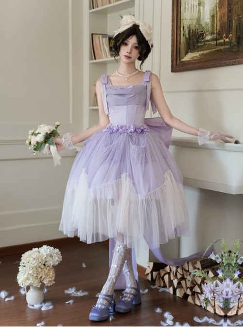 Foam Sea Series Classic Lolita Elegant Rose Fishbone Waist Dress Tulle skirt Necklace Headband Set