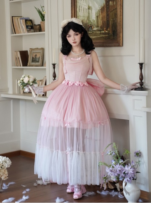Foam Sea Series Classic Lolita Elegant Rose Fishbone Waist Dress Tulle skirt Necklace Headband Set
