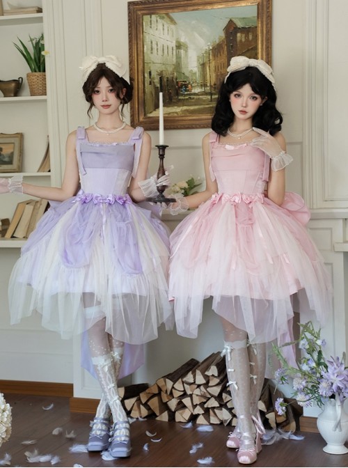 Foam Sea Series Classic Lolita Elegant Rose Fishbone Waist Dress Tulle skirt Necklace Headband Set