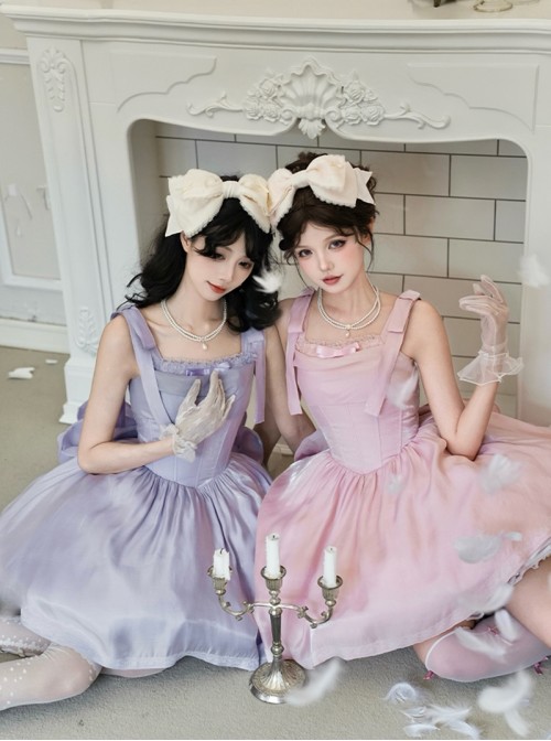 Foam Sea Series Classic Lolita Elegant Rose Fishbone Waist Dress Tulle skirt Necklace Headband Set