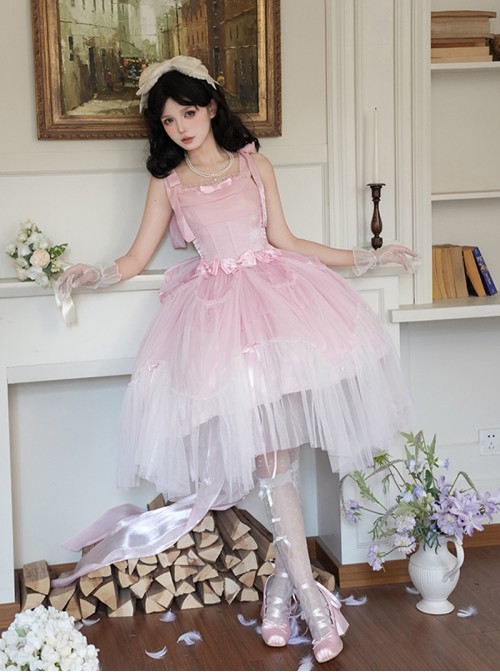 Foam Sea Series Classic Lolita Elegant Rose Fishbone Waist Dress Tulle skirt Necklace Headband Set