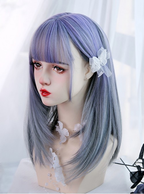 Harajuku Soft Girl Y2K Sweet Lolita Cool Elegant Purple Gray Ombre Long Straight Wig