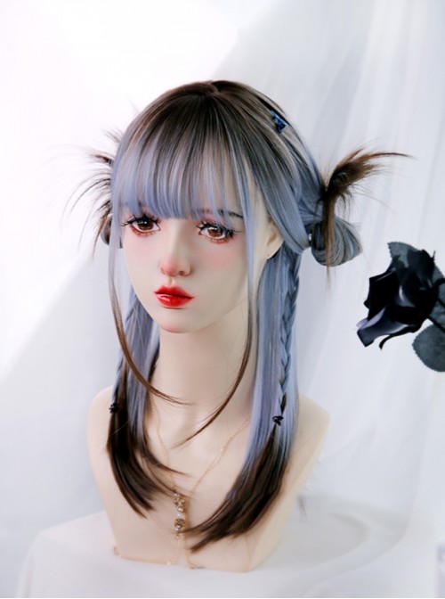 Dawn Beginning Series Sweet Lolita Harajuku Y2K Pampas Blue Brown Ombre Long Straight Wig