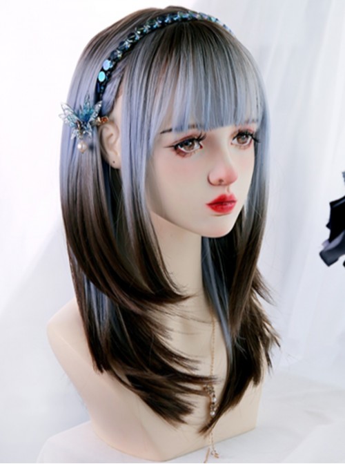 Dawn Beginning Series Sweet Lolita Harajuku Y2K Pampas Blue Brown Ombre Long Straight Wig