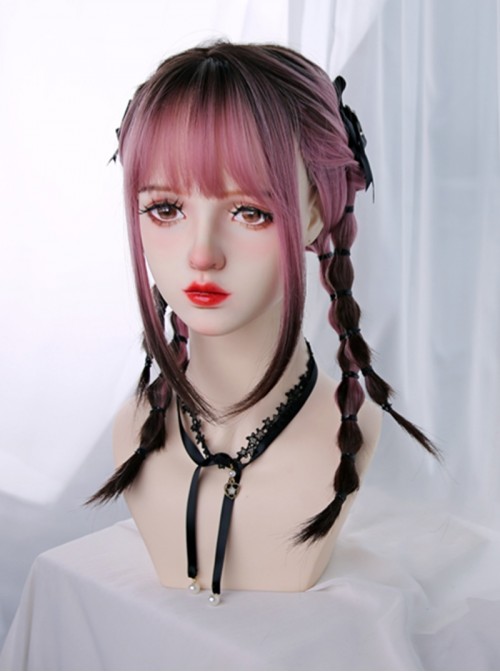 Raspberry Series Sweet Lolita Harajuku Y2K Pink Brown Ombre Long Straight Wig