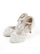 Summer Breeze Series Classic Lolita Elegant Sweet Lace Pearl Chain Bow Pointed Toe Mid Heel Sandals
