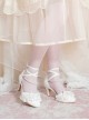 Summer Breeze Series Classic Lolita Elegant Sweet Lace Pearl Chain Bow Pointed Toe Mid Heel Sandals