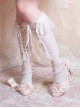 Summer Breeze Series Classic Lolita Elegant Sweet Lace Pearl Chain Bow Pointed Toe Mid Heel Sandals