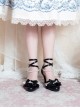 Summer Breeze Series Classic Lolita Elegant Sweet Lace Pearl Chain Bow Pointed Toe Mid Heel Sandals