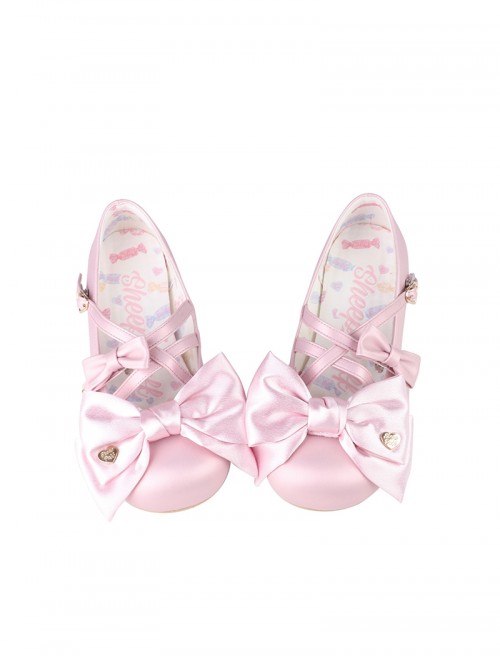 Satin Sugar Series Sweet Lolita Elegant Satin Bowknot PU Low Heel Round Toe Mary Jane Shoes