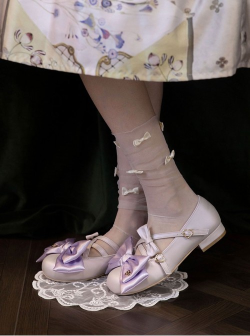 Satin Sugar Series Sweet Lolita Elegant Satin Bowknot PU Low Heel Round Toe Mary Jane Shoes