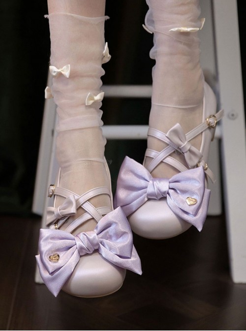 Satin Sugar Series Sweet Lolita Elegant Satin Bowknot PU Low Heel Round Toe Mary Jane Shoes