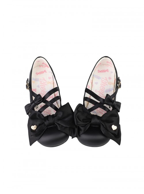 Satin Sugar Series Sweet Lolita Elegant Satin Bowknot PU Low Heel Round Toe Mary Jane Shoes