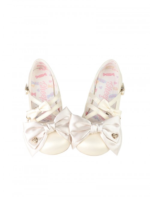 Satin Sugar Series Sweet Lolita Elegant Satin Bowknot PU Low Heel Round Toe Mary Jane Shoes