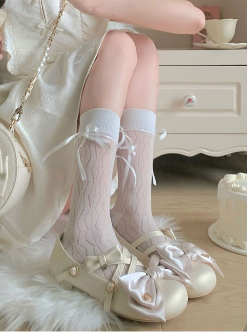 Satin Sugar Series Sweet Lolita Elegant Satin Bowknot PU Low Heel Round Toe Mary Jane Shoes
